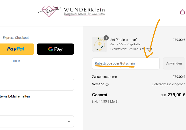 So löst man einen Wunderklein Gutscheincode.