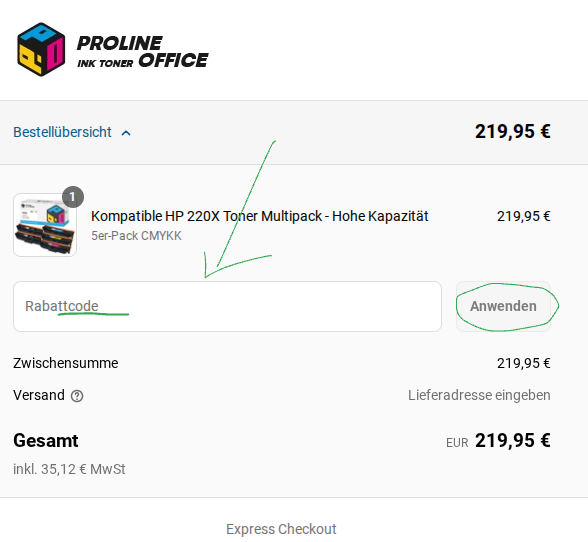 Rabattcode bei ProlineOffice einlösen