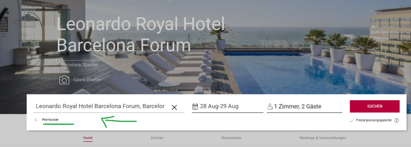 Rabattcode einlösen bei Leonardo Hotels